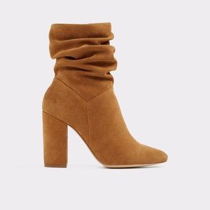 Aldo Suede Leather Ruched Slouchy Look Mid Calf Boot